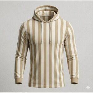 Demin & Flowers by Ricky Singh Women's Tan & White Striped Hoodie. Size L